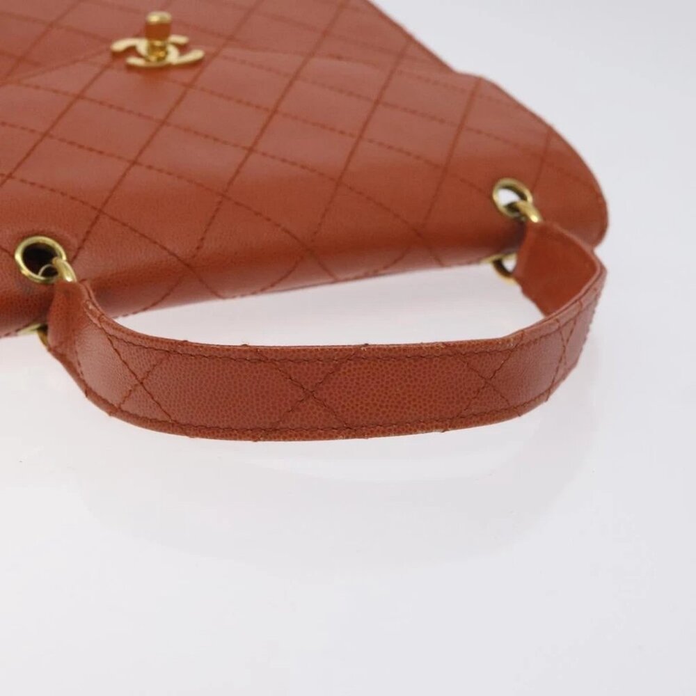 CHANEL Matelasse Hand Bag Grained Calf Skin Brown Gold CC Auth 130197 - Picture 8 of 14